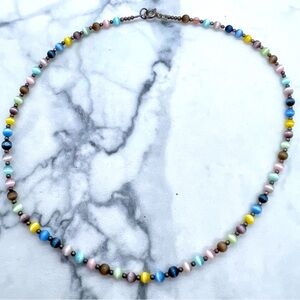 925 Sterling Silver Clasp Multicolor Cat's Eye Bead Ball Necklace